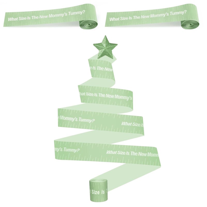 Sratte 2 Rolls 2 Inch x 150 Feet Baby Shower Measuring Tape Tummy Measure Belly Game Paper Belly Measuring Tape for Baby Shower Party Decorations Supplies(Green) - Image 3